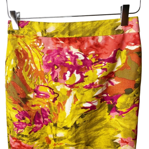 J Crew Gold Floral Watercolor Jacquard Lined Pencil Skirt Size 0 - Picture 3 of 7